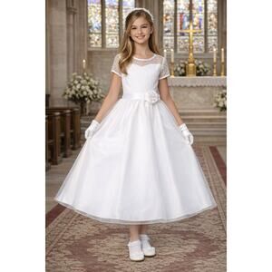 NEW Girls First Holy Communion Dress Size 12 - Embroidered Tulle Organza Dress